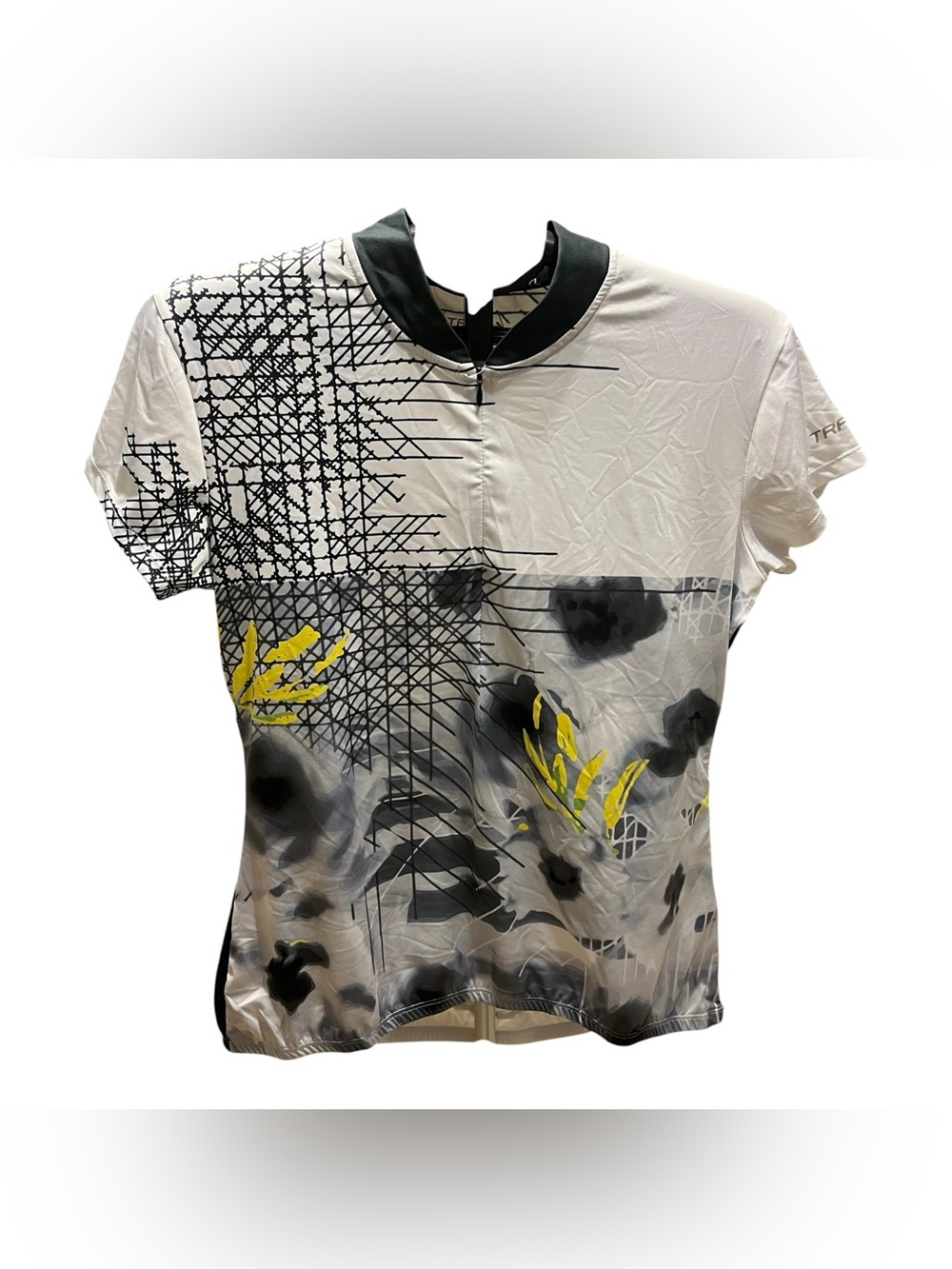 Women's Short Sleeve Cycling Tee in White, Black & Yellow by TRAYL